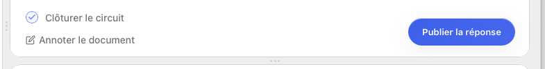 The bottom action bar of the response panel: the Clôturer le circuit checkbox is ticked (blue check icon) and the Publier la réponse button is active on the right.